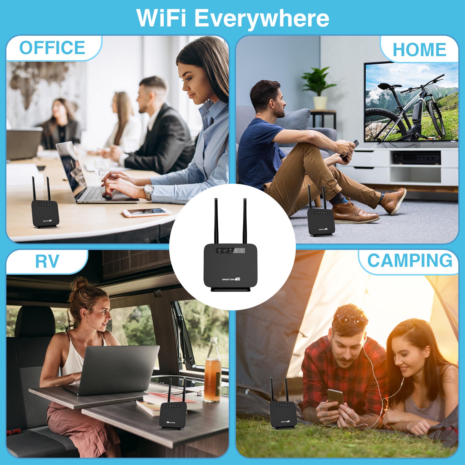 SmartSim 4G LTE WiFi Router with Sim Card, Portable Modem WiFi Router, 300Mbps WiFi, CAT4, Support AT&T and T-Mobile, 3000mAh Battery, Data Included