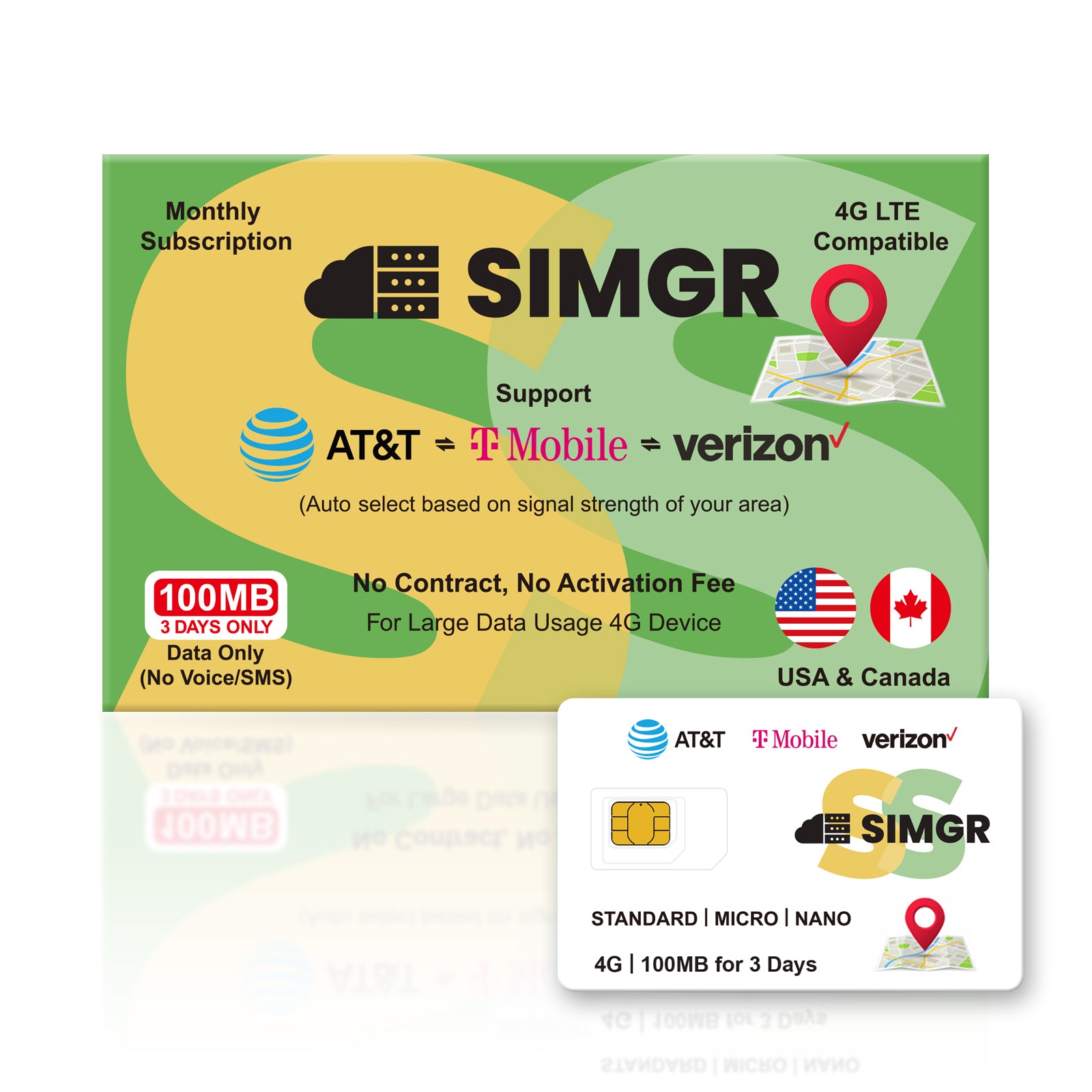 SIMGR GPS Prepaid SIM Card USA Triple-Play Network 4G LTE--Free 100MB |For any GPS devices