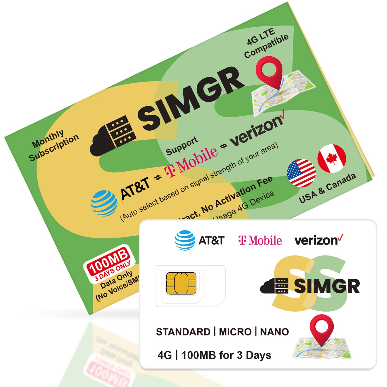 SIMGR GPS Prepaid SIM Card USA Triple-Play Network 4G LTE--Free 100MB |For any GPS devices