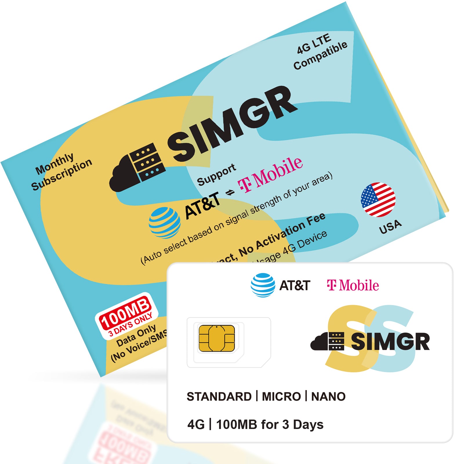 FREE 100MB-SIMGR Prepaid SIM Card USA Double Network 4G LTE-USA Data Only SIM Card for Unlocked Security Cameras/Router/Mobile WiFi Hotspot/Watch/GPS Tracker IoT Devices