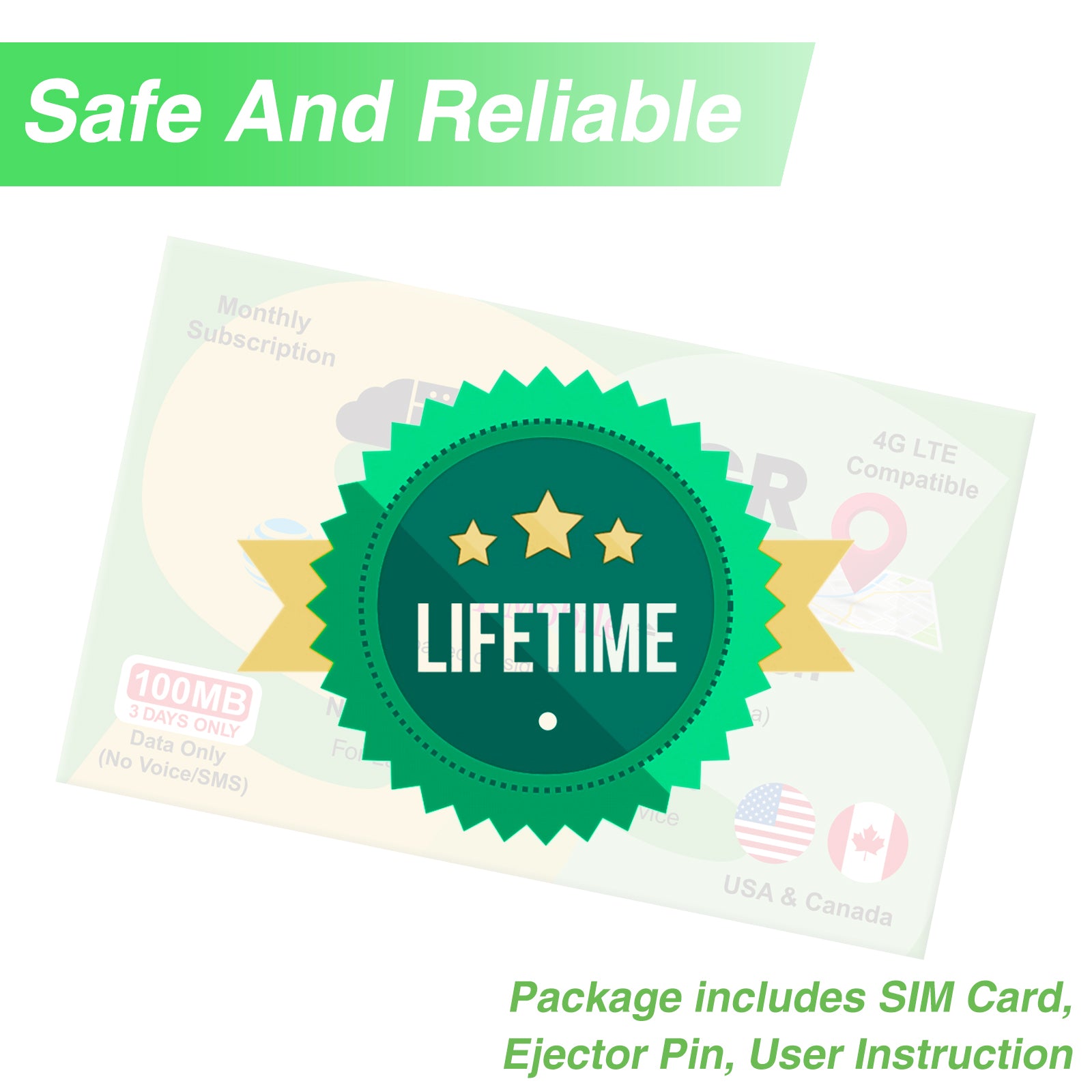 SIMGR GPS Prepaid SIM Card USA Triple-Play Network 4G LTE--Free 100MB |For any GPS devices